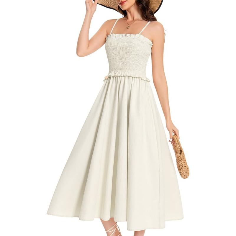 YYFS Women's Fashion Summer Spring Solid Color Print Sleeveless Suspenders High Waist Casual Dresses