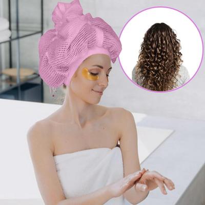 Curly Hair Drying Net Hat with Adjustable Drawstring Soft Absorbent Women Long Thick Curly Hair Quick Drying Shower Mesh Plopping Bonnet