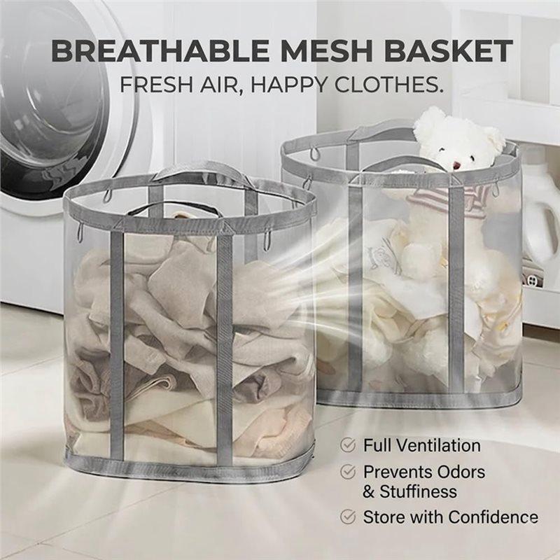 A03F-Mesh Laundry Basket Hamper With Reinforced Handles, Foldable Hanging Storage Bag For Bathroom, Dorm, Travel& Sports