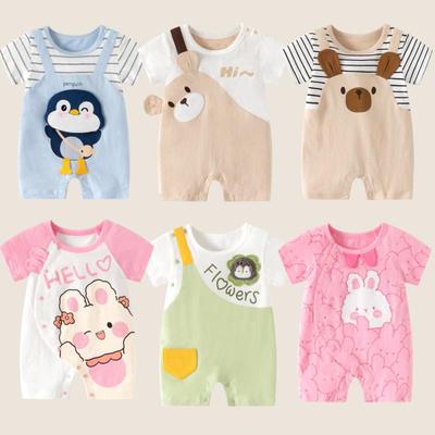 Sommer-Kurzarm-Baby-Strampler aus reiner Baumwolle - Kleinkind Cartoon Krabbel-Body