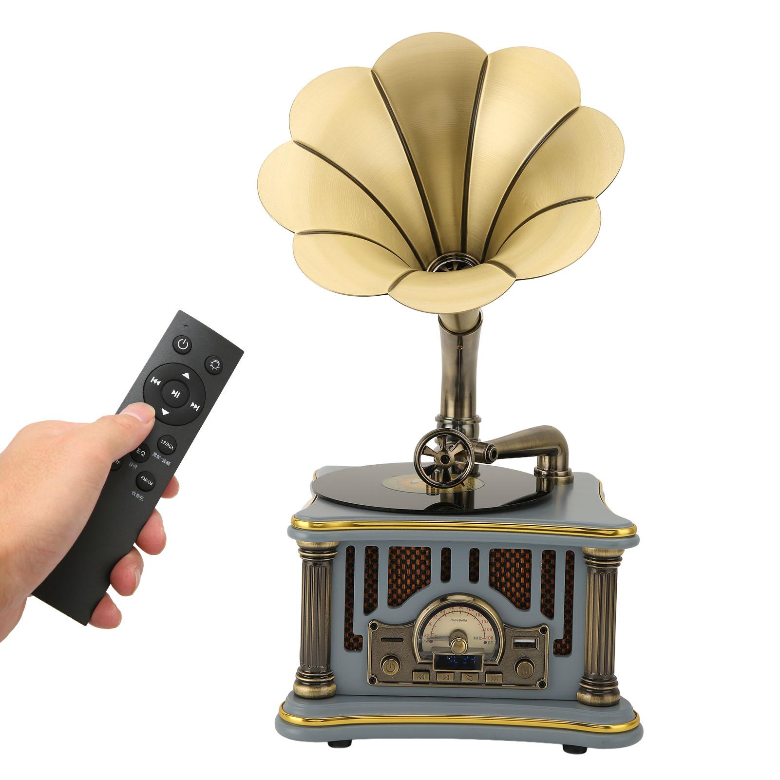 

Мини Винтаж Ретро Граммофон Высокая Мощность 20 Вт Пульт Дистанционного Управления USB Перезаряжаемый Bluetooth Граммофон US Plug