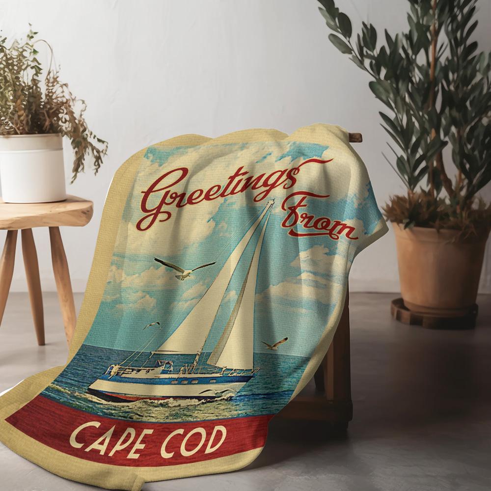 Cape Cod Sailing Boat Beach Blanket Throw Sofa Bed Cover for Living Room Bedroom Decor Gift