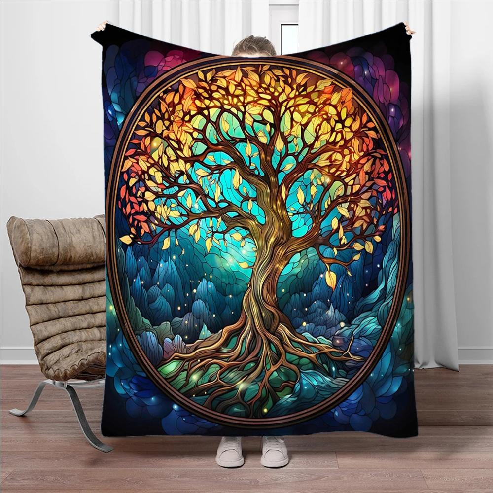 3D Abstract Tree Of Life Flannel Blanket Fluffy Children Sofa Plush Bedspread Throw Lunch Blanket for Sofa Bed Nap Cover Kids