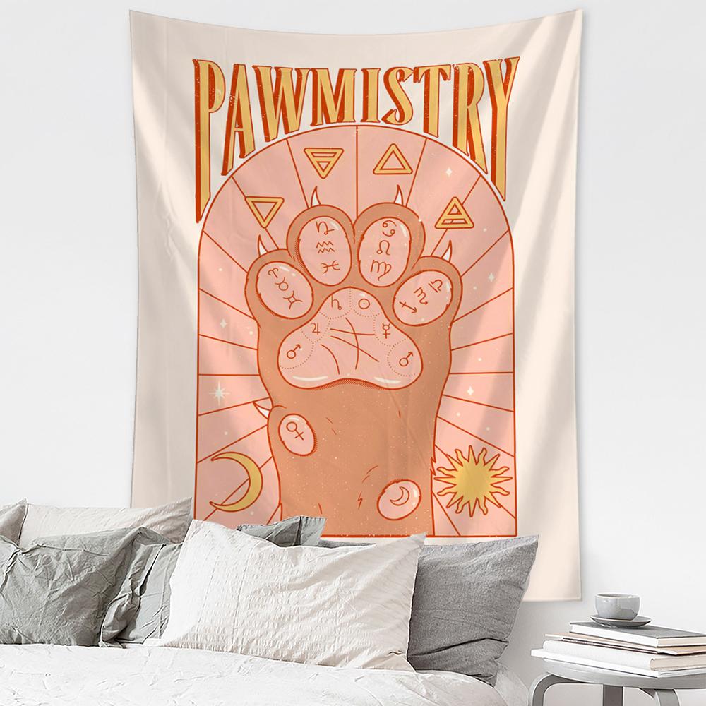 Cat Paws Tarot Tapestry Wall Hanging Witchcraft Bohemian Style Kawayi Hippie Girls Dormitory Home Decor