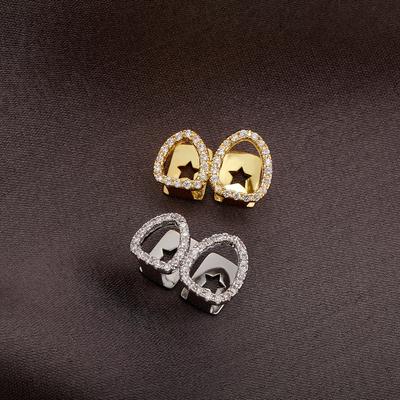 Double Stitch Hollow Heart Gold Teeth Hip Hop Rap Flashing Diamond-Studded Braces Halloween Personalized Fake Teeth Decoration