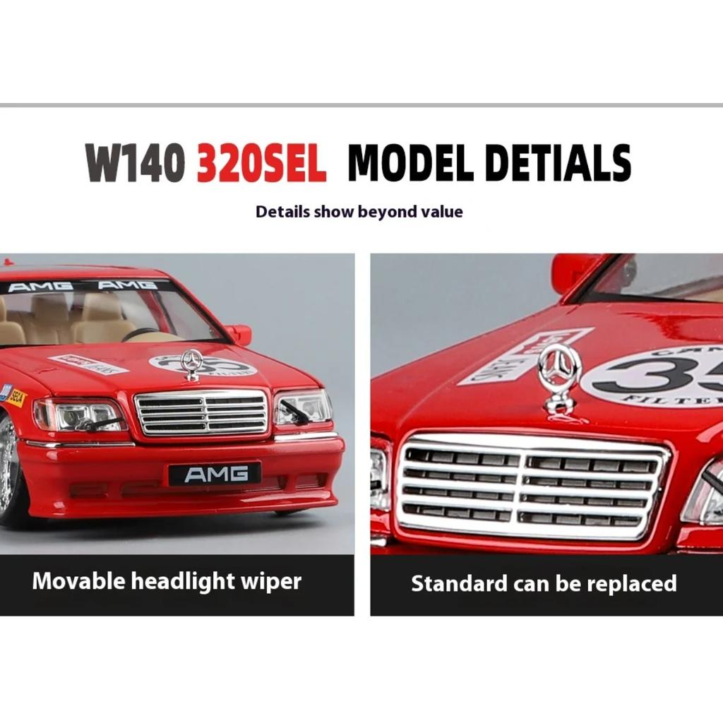 1/24 Mercedes Benz S W140 320SEL Modifizierte Version Legierung Rennwagen Diecast Modell Ton & Licht Spielzeug Computer Desktop Ornamente
