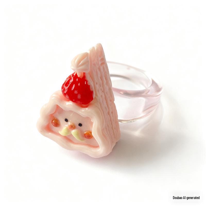 Cute Santa Claus Christmas Cream Cake Ring - Cartoon Acrylic Food Play