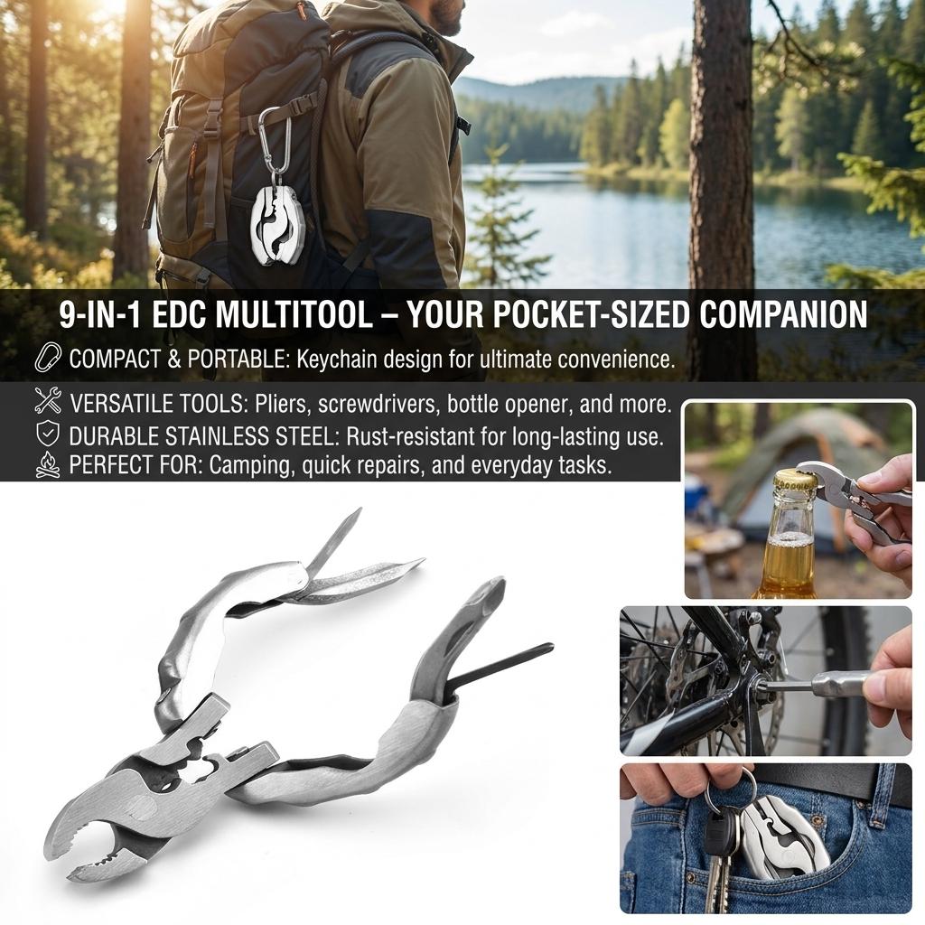 9 In 1 Stainless Steel Mini EDC Keychain Multitool Pliers For Outdoor Camping And Everyday Use
