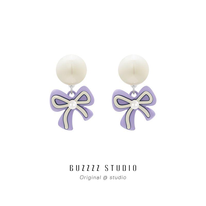 

Original Purple Bows Girl Earrings Collection Sweet and Cute Earrings Elegant Stars Tassel Ear Clip Stud Earrings for Women Double Bows Silver Needle