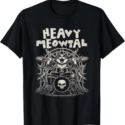 Heavy Meowtal Funny Cat Playing Drums Drummer Cat Meow T-Shirt