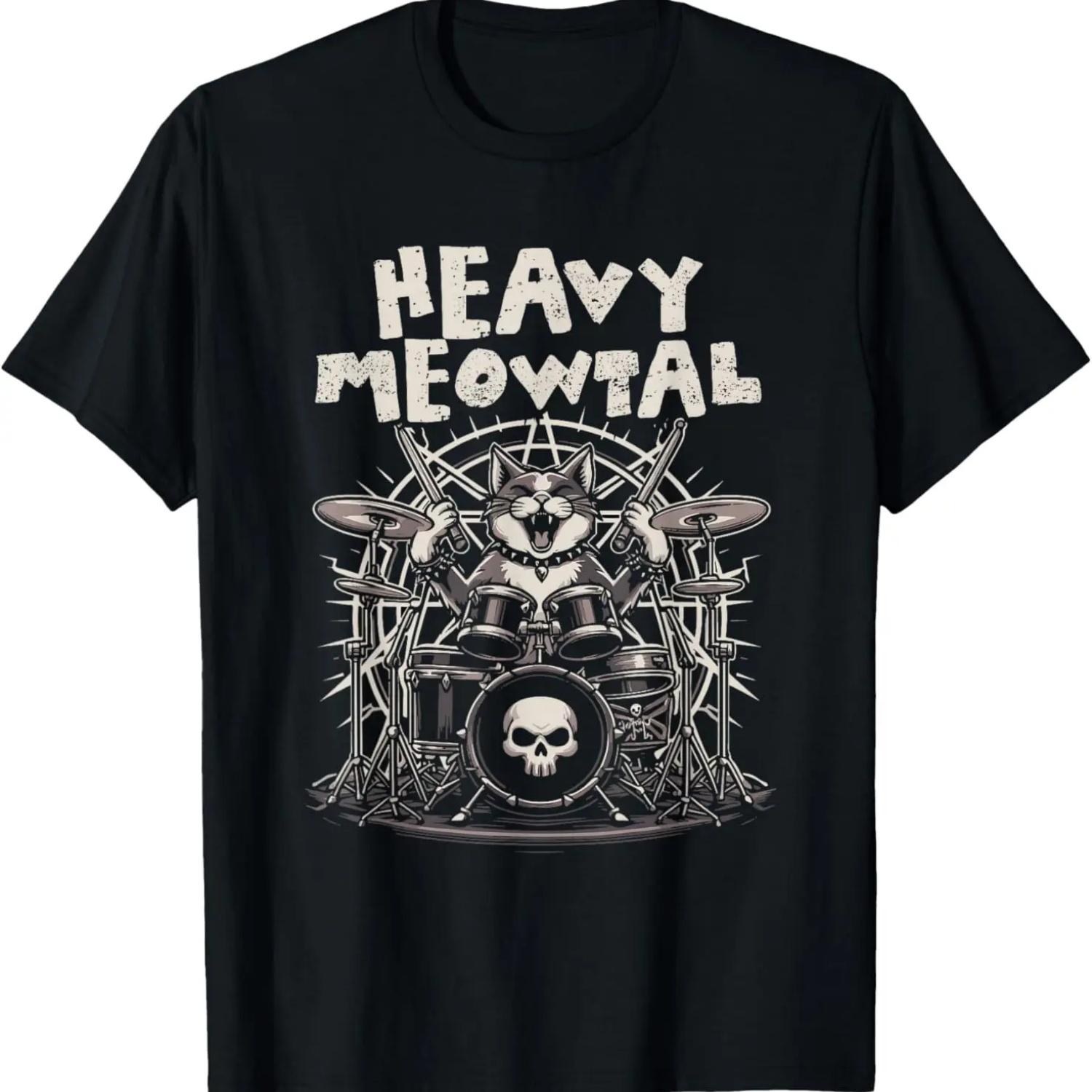 

Heavy Meowtal Funny Cat Playing Drums Drummer Cat Meow T-Shirt XXXXXL чёрный