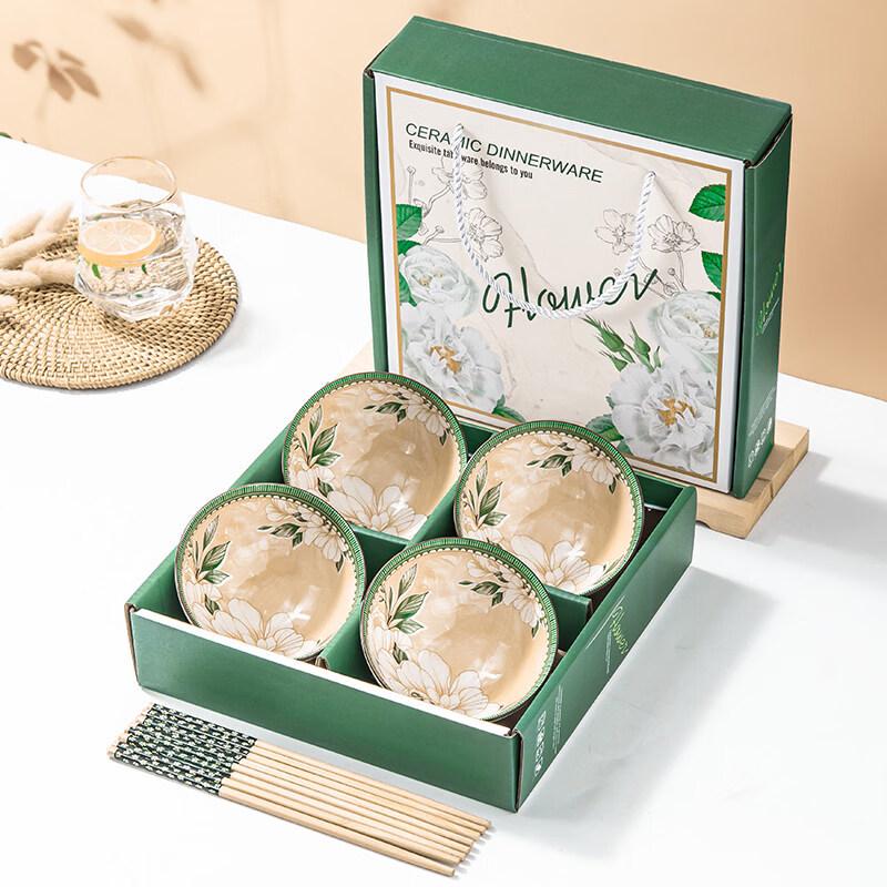 Camellia Ceramic Bowl & Chopstick Gift Set