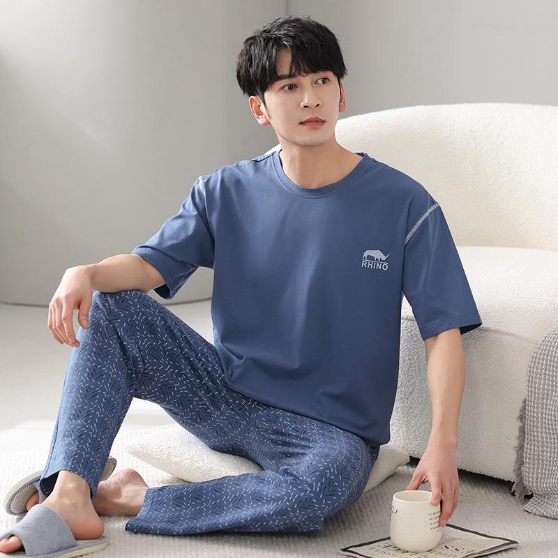 Men's pajamas 1011 new summer cotton short-sleeved trousers thin summer men's large-size loungewear set
