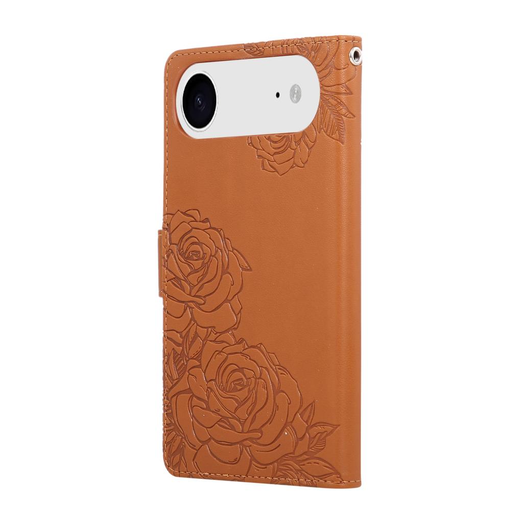 For iPhone 17 Air Case Rose Flower PU Leather Wallet Phone Cover with 3 Card Slots/Wrist Strap