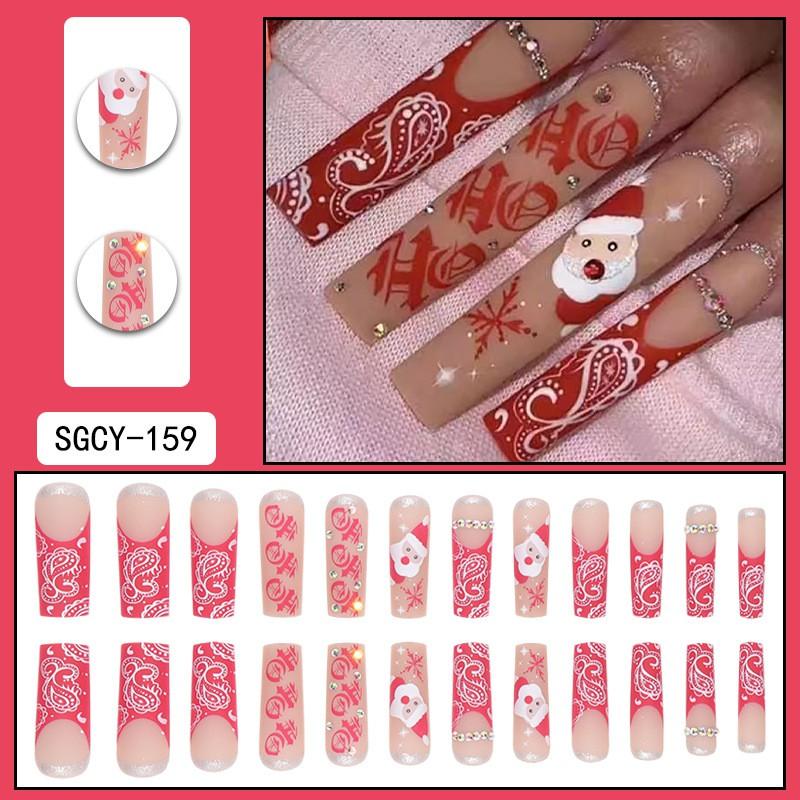 Long Press-On Nails With Adhesive Tabs Full Cover Fake Women INS Style Acrylic Nail Tips Reusable Wearable Art