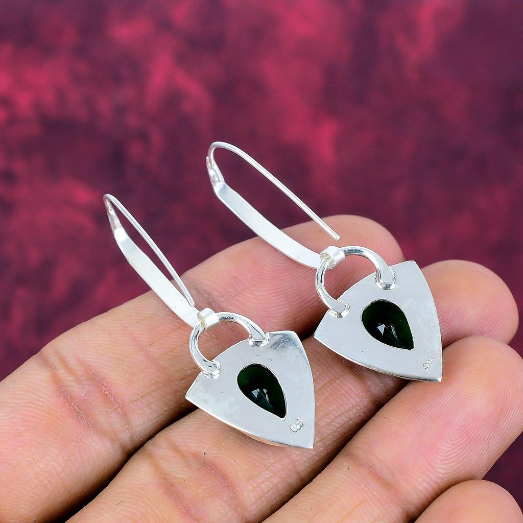 Chrome Diopside Handmade Gemstone Earrings, 925 Solid Sterling Silver Earrings, Unique Design Jewelry Earrings