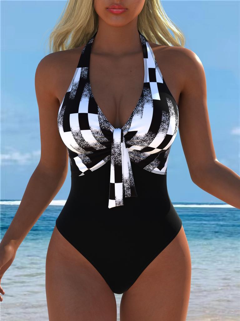 1011 Printed One-piece Swimsuit Women's European and American Sexy European and American Temu Xiyin Hot-selling Models