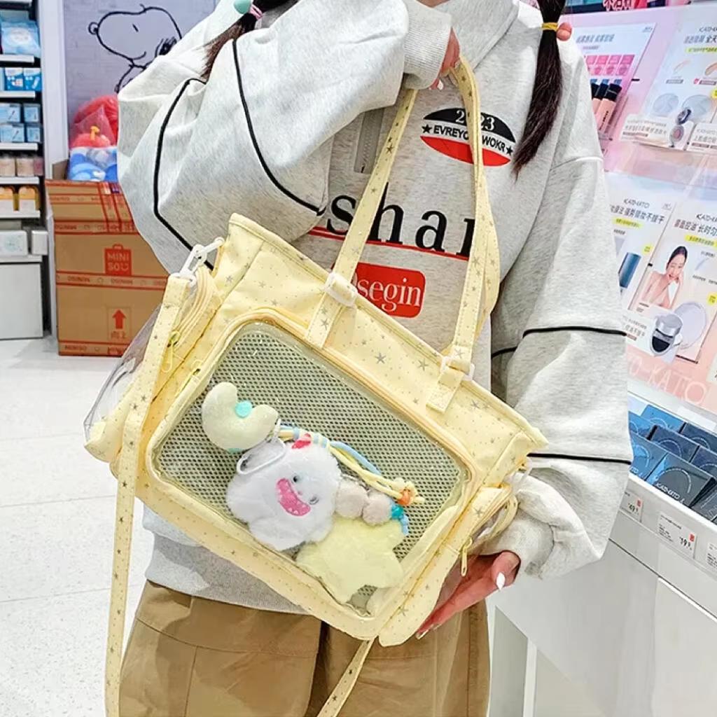 New Fashion Sweet Ita Bag Lolita Girl Transparent Shoulder Bag Women Large Capacity Ribbon Bow Tote Bag Cute DIY Display Handbag