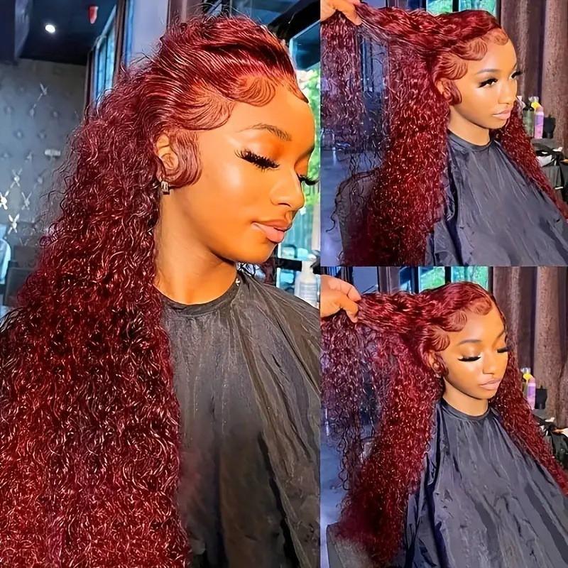 Wigs European American Fashion Front Lace Wine Red Long Roll Wig Small Chemical Fiber Fake