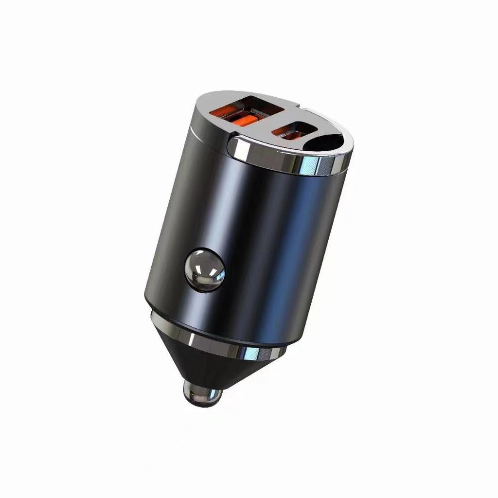 Compact Alloy Type-C Car Charger with Hidden Pull Ring - Fast Charging