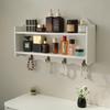 Zakka Style Nordic Wall Shelf with Hooks, Solid Wood Double-Layer Storage Rack for Kitchen Dining Room Wall Decor
