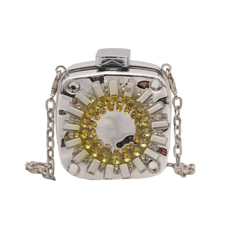 Metal Mini Bag Rhinestone Tassel Shoulder Bags Women's Chain Crossbody Chain Box Bags Gold Evening Bag