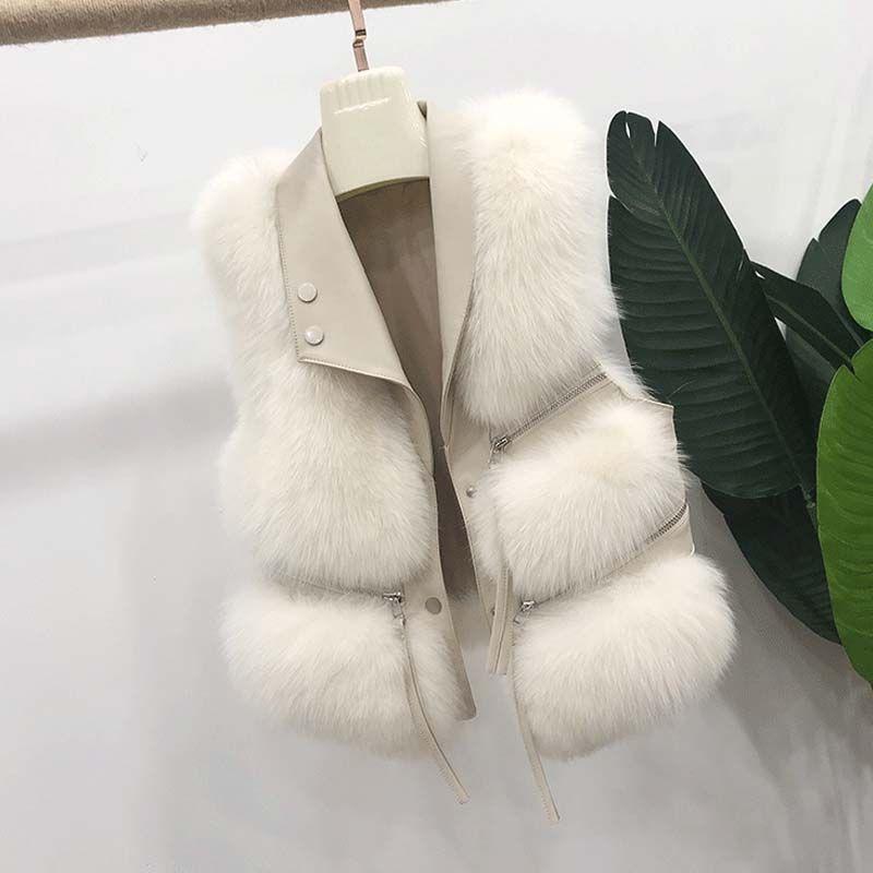 Fur Vest Women's Short Jacket Slim Fashion Autumn and Winter Waistcoat Stitching Fluffy Fox Vest
