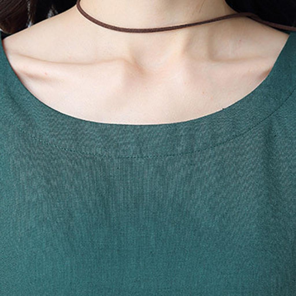 Women Cotton Linen Short-sleeved Loose Casual Midi