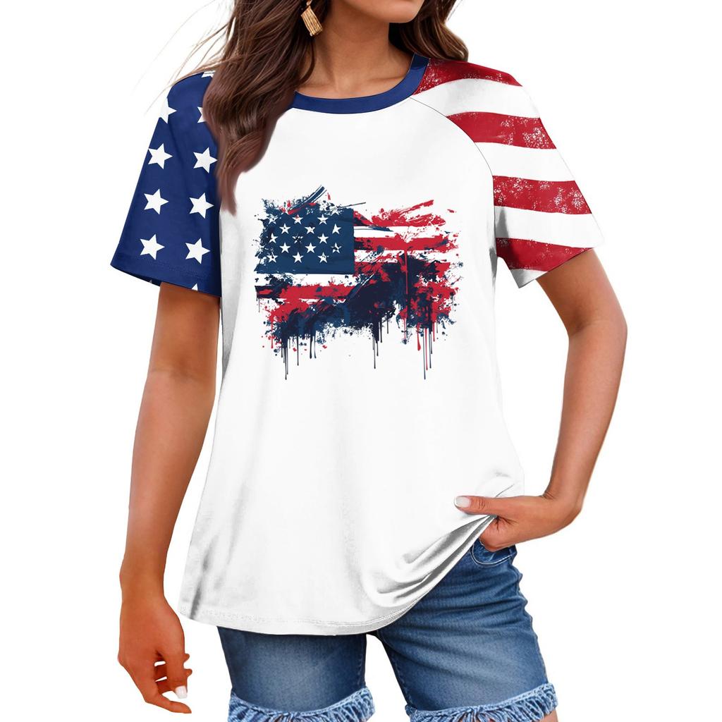 Women's Fashion Casual Printed Round Neck Raglan Sleeve T-Shirt Top T-Shirt Top Top