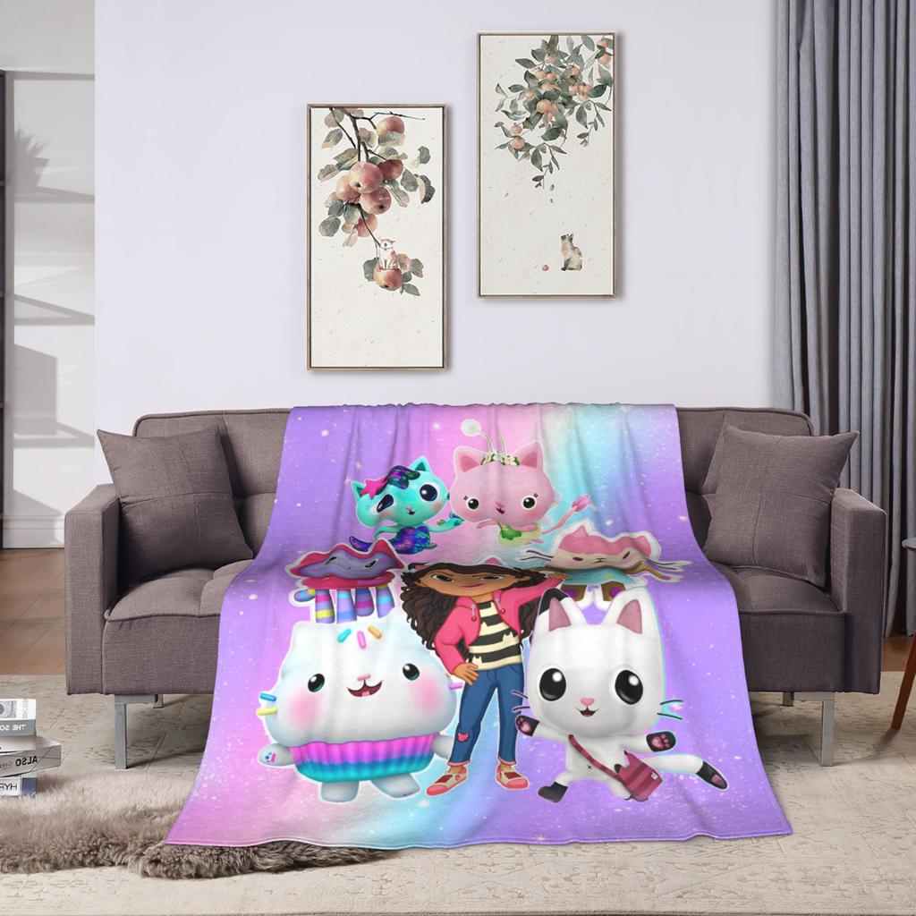 Cartoon Cute Gabbys Dollhouse Blankets Fleece Summer  Breathable Warm Throw Blanket for Bedding Outdoor Plush Thin Quilt
