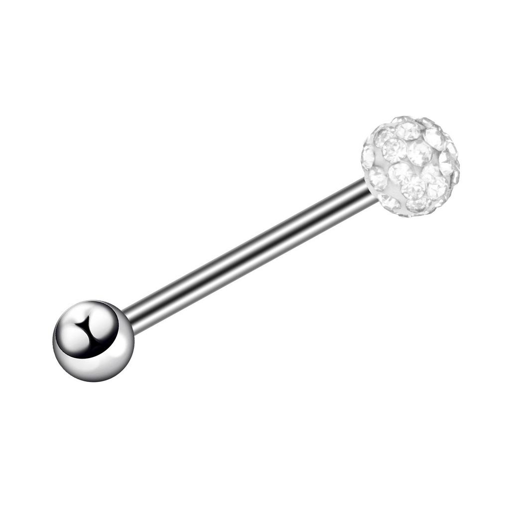New Stainless Steel Tongue Barbell with Colored Diamond Ball Jewelry