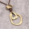 Boho Brown Leather Geometric Irregular Round Hollow Long Pendant Necklace for Women Long Choker Jewelry Gifts