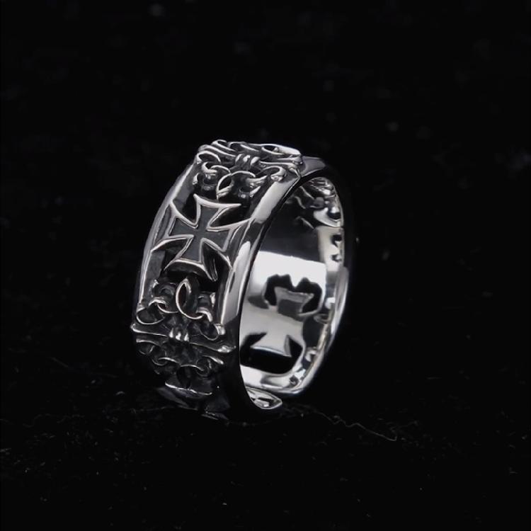 Men's Retro Crosses Rings Punk Hip Hop Jewelry Adjustable Gothic Accessory for Independent Fashion Styles