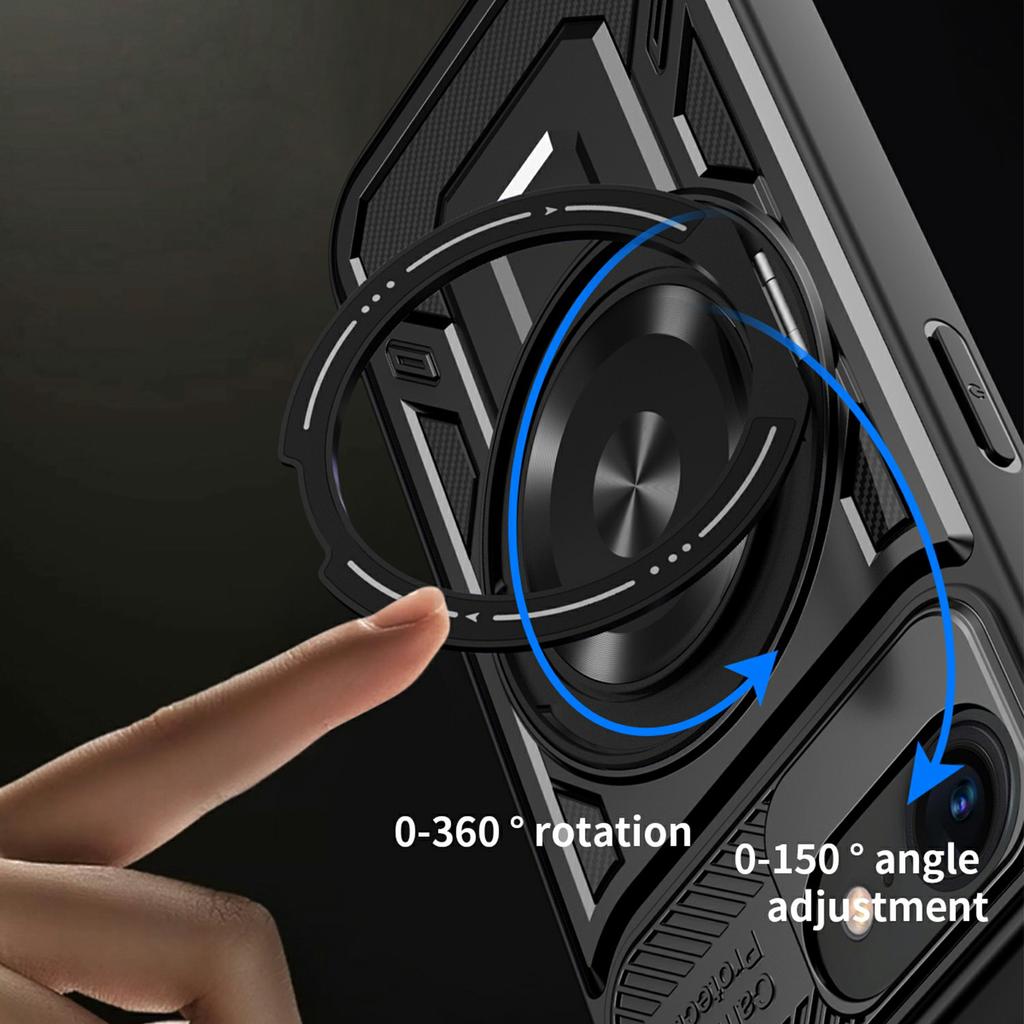 For iPhone 16e Magnetic Case Rotating Kickstand TPU+PC Phone Cover