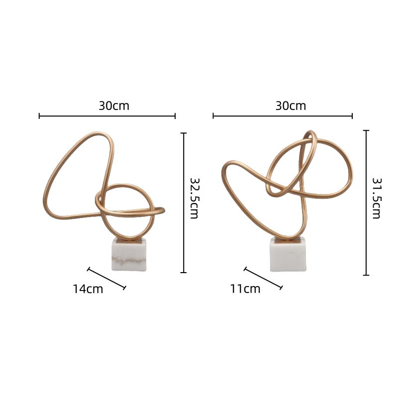 Metallskulptur Marmorsockel Geometrische Goldlinie Statue Wickelornamente Dekorative Figuren Heimdekorationszubehör