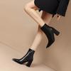 Жіночі короткі черевики на високих підборах з гострим носком 2024 шкіряні осінньо-зимові нові черевики-мартінси з металевим носком на товстому підборі та ботильйони одинарні черевики