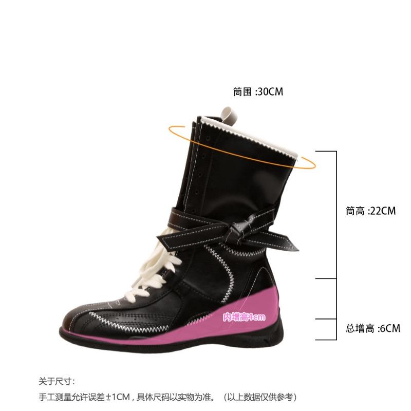 Boxing Boots 6 Inner Height Increase Retro Martin Boots Women's Autumn New Western Boots Color Matching Lace-up Boxing Shoes