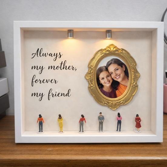 DIY Mini Museum Silhouette Box Personalized Photo Memory Display Case with Gold Frames Figurines Shadow Box Frame Kit with Light