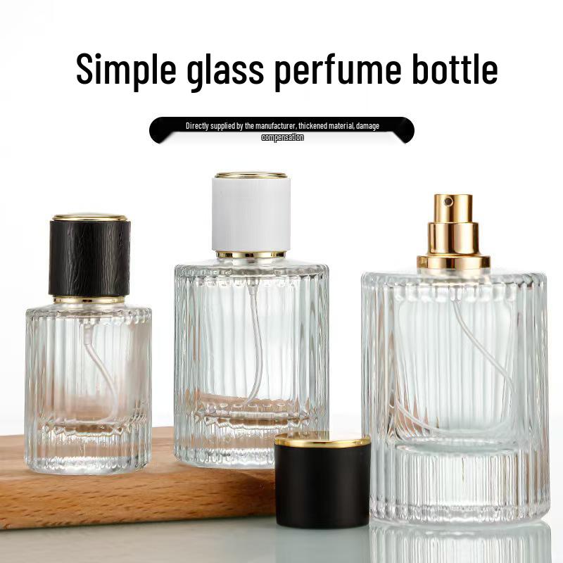 Transparent 50ml Glass Perfume Decanter with Fine Mist Sprayer 30ml; Gold Top Black Cap + Sprayer; Glass