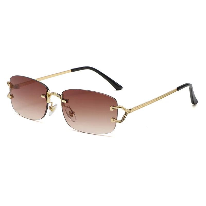 New Small Narrow Rimless Sunglasses Fashion Frameless Rectangle Tinted Lens Eyewear 90s Glasses designed for ladies Men