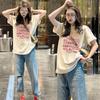 Pink Short-sleeved T-shirt Women's Crew Neck Pure Cotton Loose American Retro Women's Summer Dopamine Top