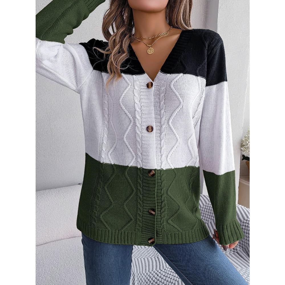 Autumn and Winter Casual Contrast Button Long-sleeved Sweater Cardigan Jacket
