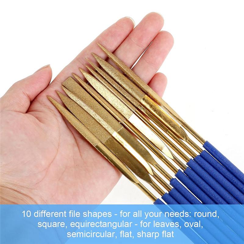 

ABMH-10 Pcs Needle File Set, Wooden Handles With Brass Collet Chuck, Balance Shock Absorbing Wood Handle File