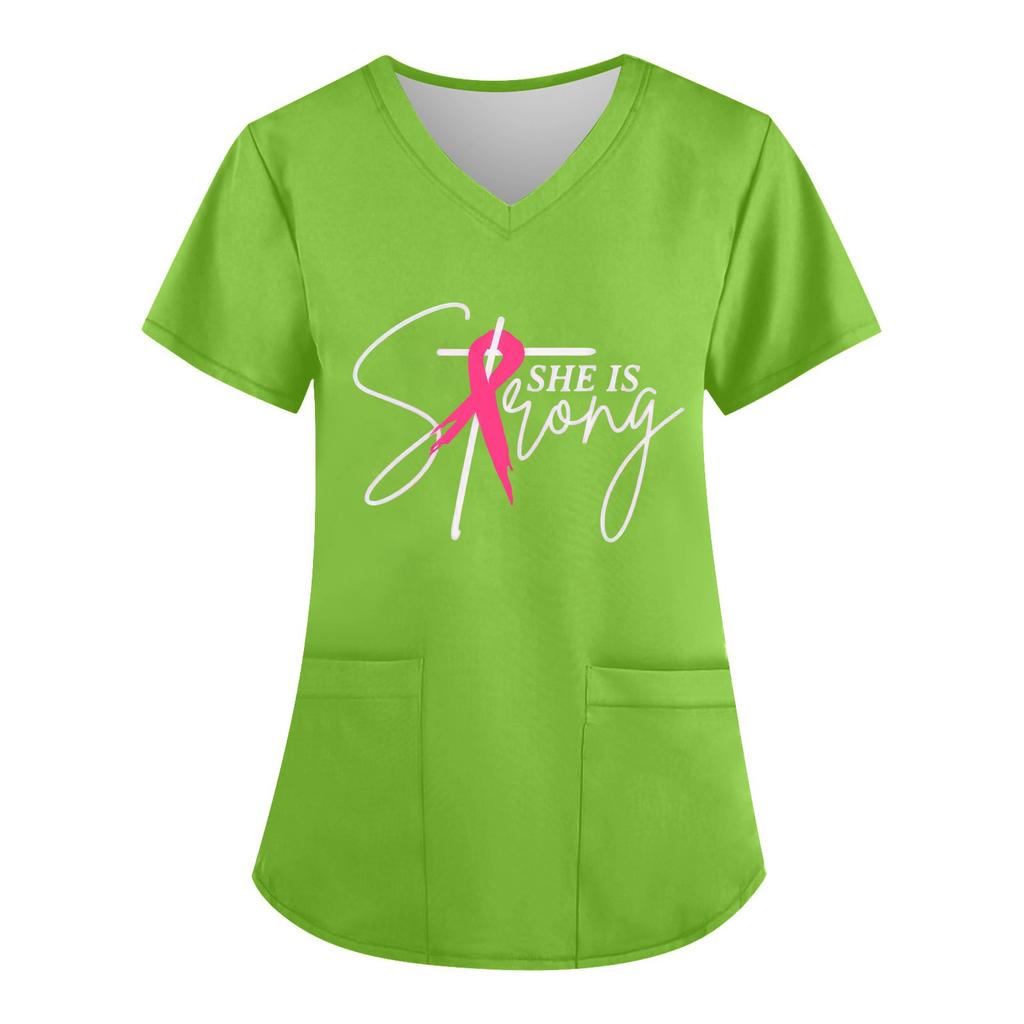 Women's V-Neck Short-Sleeve Pocketed Top With Side Slit