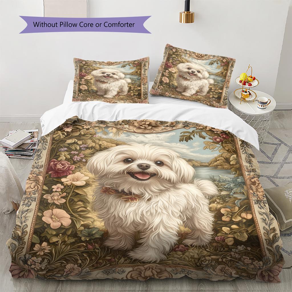 Maltese Pattern Bedding Home Decoration Birthday Gift (1 * Duvet Cover + 2 * Pillowcase, Without Core)