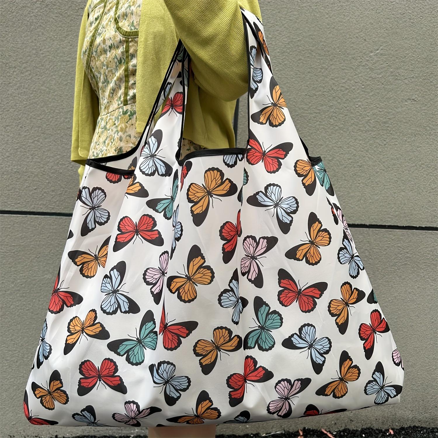 

Красочный принт с бабочками, Большая вместимость, Портативная сумка для покупок, Многоразовая легкая мягкая сумка-тоут, Складная портативная наплечная сумка, Повседневный рюкзак Colorful Butterfly
