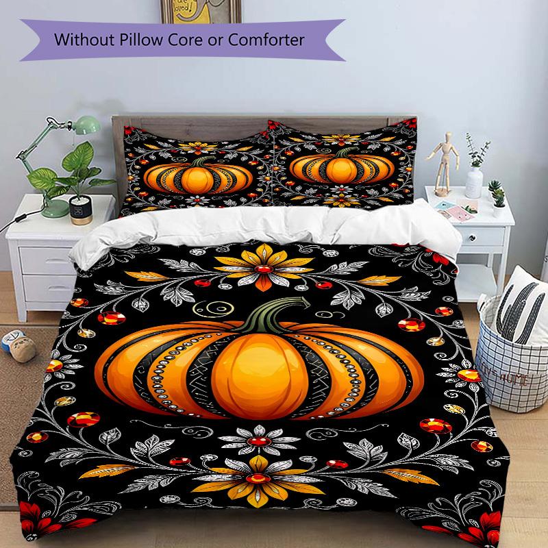 3pcs Decorative Pumpkin Duvet Cover Set -Includes 1 Duvet Cover and 2 Pillowcases, No Quilt Core, All-Season Home Decor  yy251111135