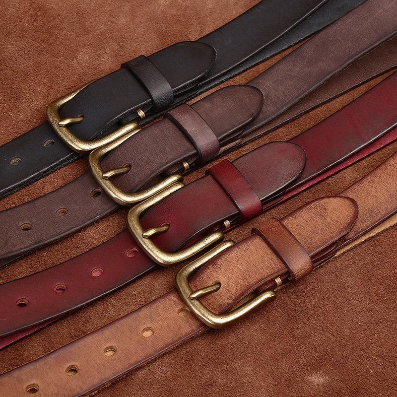Belt Men's Width Washed-out Vintage Distressed First Layer Cowhide Leather Pin Buckle Casual Jeans Belt Men