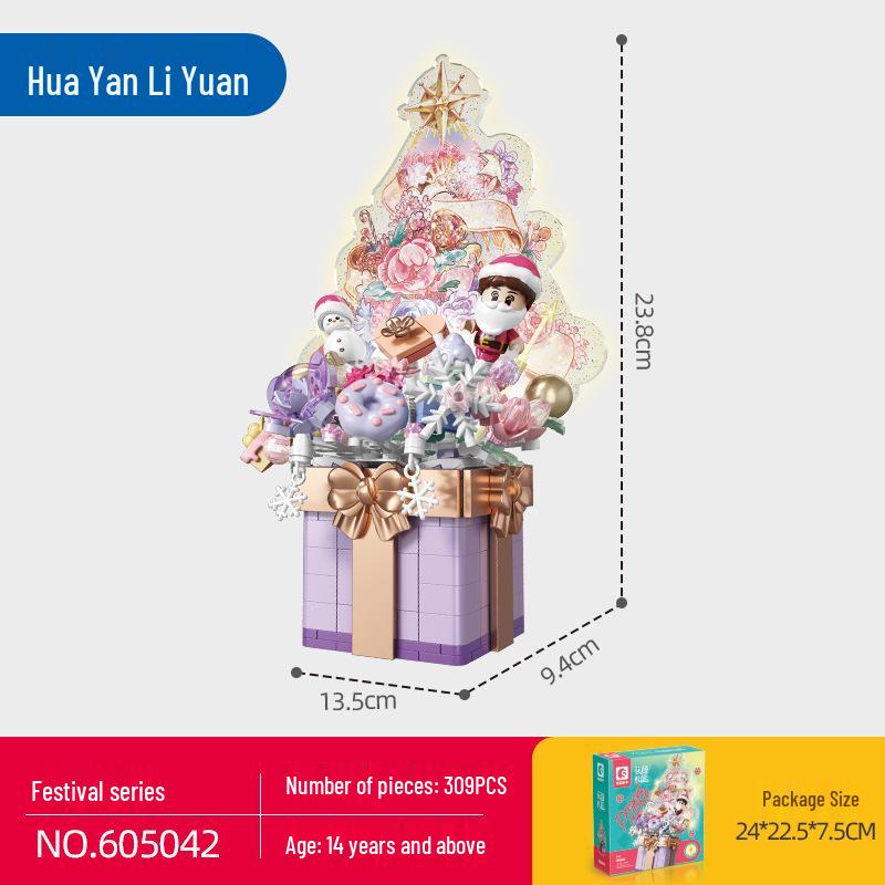 

Senbao 605042 Цветочное лицо Рождественская елка Музыкальная шкатулка Конструктор Игрушка для детей