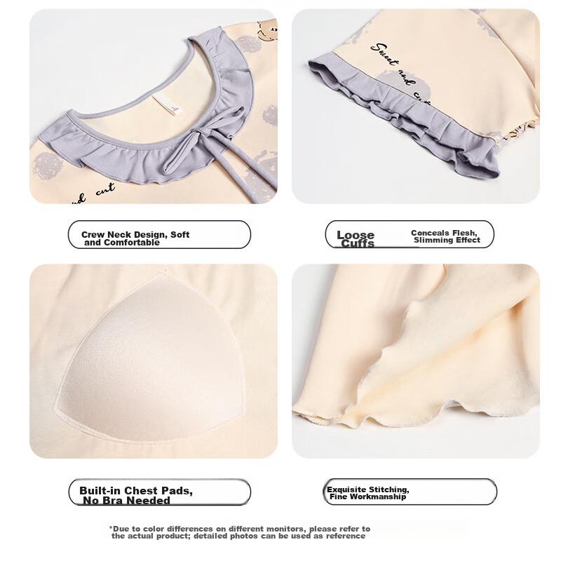 Urban Beauty Women's Cotton Nightgown Cloud Feel Spring Summer Bare Comfort with Chest Pad Lace Wearable Homewear